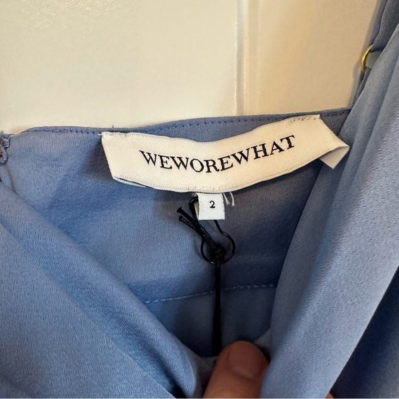 NWT WeWoreWhat blue satin charmeuse cowl midi dress strappy silky sexy - Picture 4 of 10